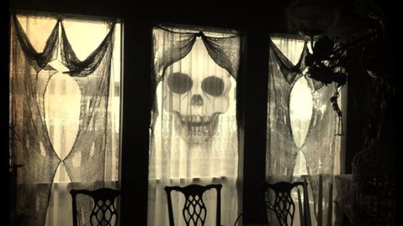Halloween windows creepy drapes